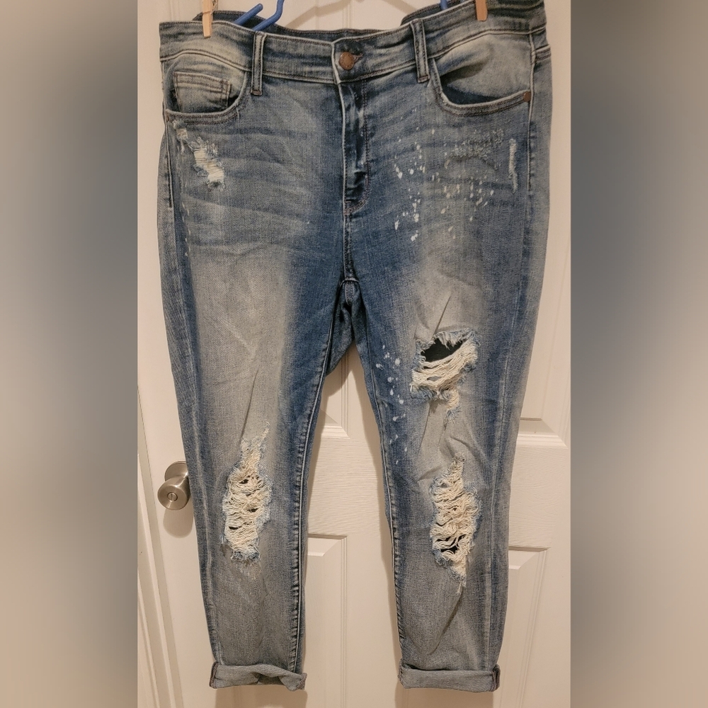 Judy Blue black Splatter distressed boyfriend fit jeans size15/32